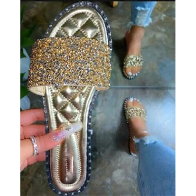 Women Bling Sequins Slippers Ladies Flat Casual Slides Open Toe Outside Soft Beach Shoes Summer Female Walking Footwear Hot