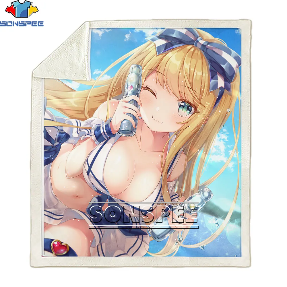 

SONSPEE Sexy Japanese Anime Girl Swimsuit Bikini 3D Print Fleece Blanket Skin-Friendly Extra Thick Fashion Sofa Throw Blankets