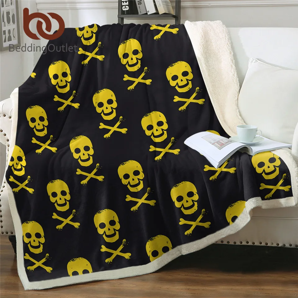 BeddingOutlet, плюшевое покрывало с черепом, покрывало с крестиком, готическое покрывало из шерпы, желтое, черное Ретро одеяло, s для кровати, Прямая поставка