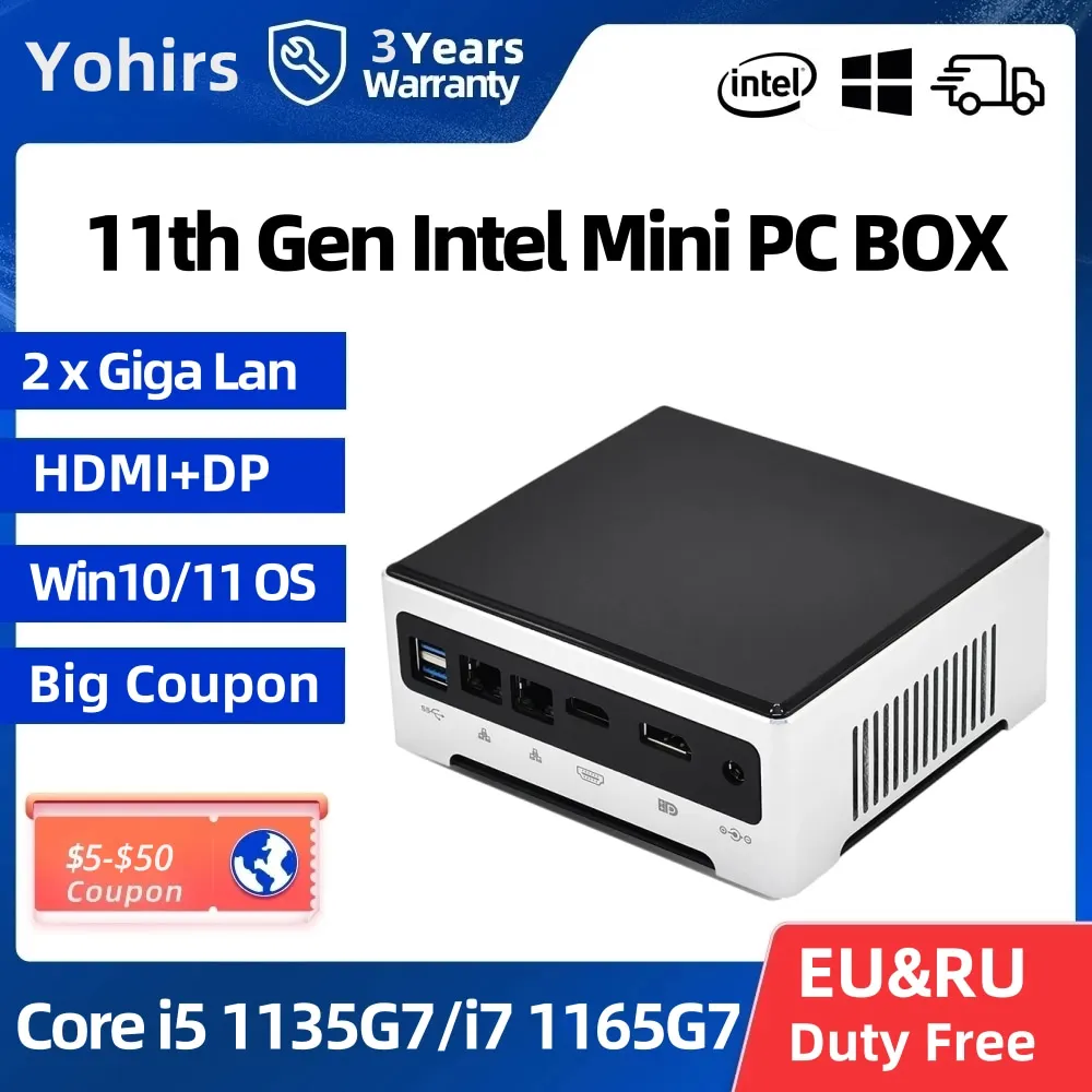 Мини-вентилятор Intel Core i7 1165G7 i5 1135G7 Iris Graphics 940 2 * DDR4 M.2 NVME HDMI DP 4K Windows10 Pro Linux настольный