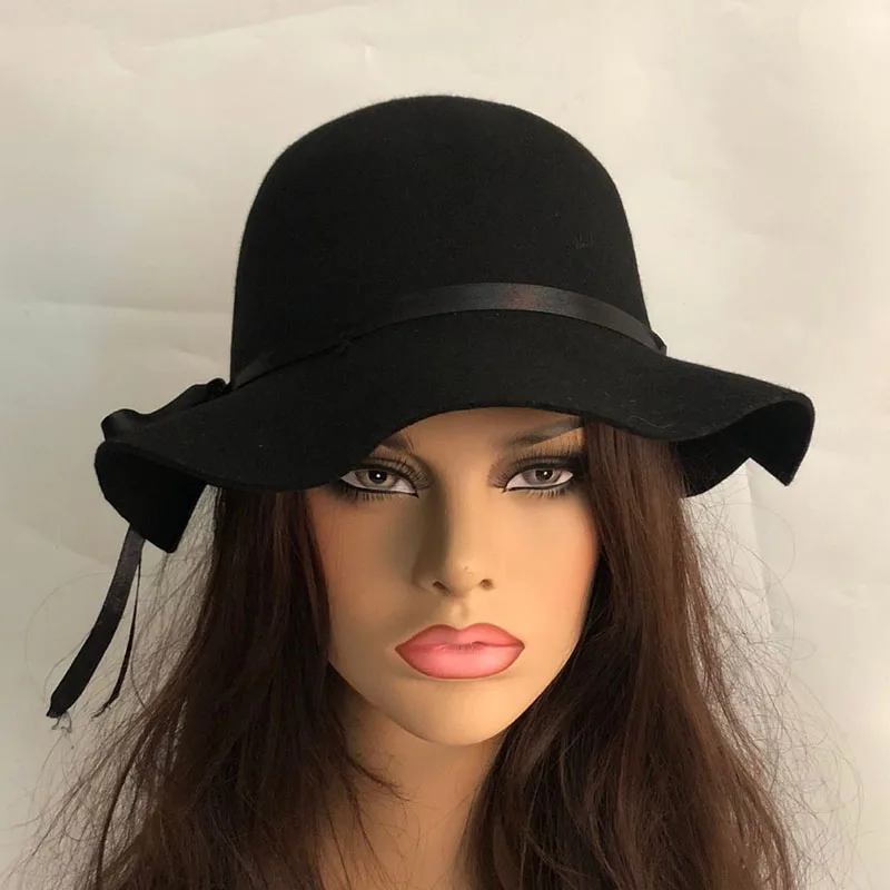 

Fashion New Winter Fedoras Solid Wool Warm Fedoras for Women Girl Spring Jazz Caps Wide Brim Simple Church Derby Flat Top Hats