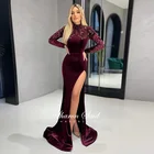 Элегантное платье-Русалка с длинным рукавом 2022 роскошные вышитые бисером Дубаи с высоким разрезом вечерние платья для женской вечеринки