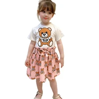 new summer fashion letter style kids clothes girls short sleeve cartoon print bear casual t shirts pink bust dress 2 10 years
