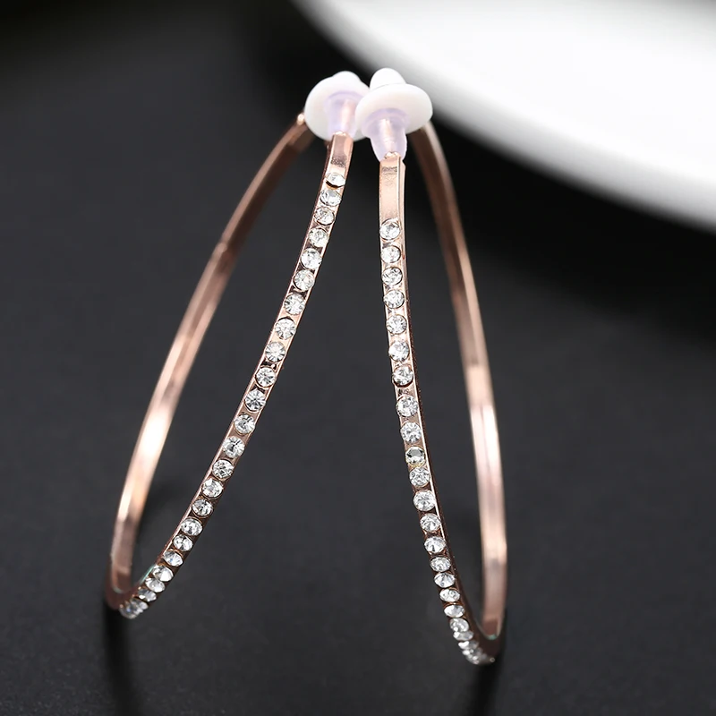 

2021 Fashion Big Diamond Clip on Earrings Rhinestone Circle Hoop Earrings Without Piercing Gold Silver Ear Clips for Women Party