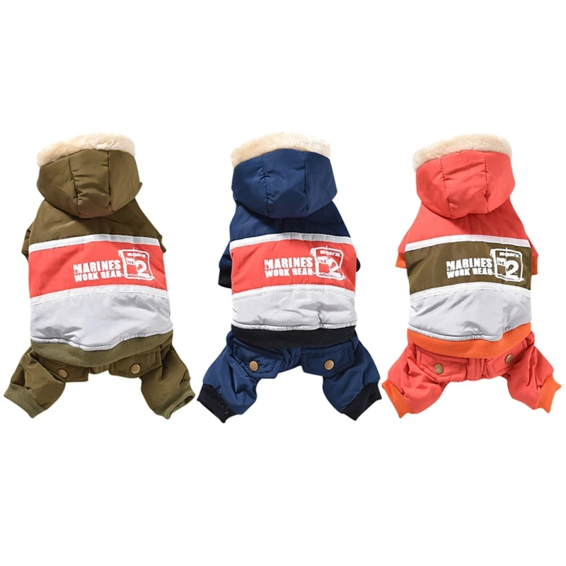Собака зимняя одежда с капюшоном теплая 4 брюки широкими штанинами куртка