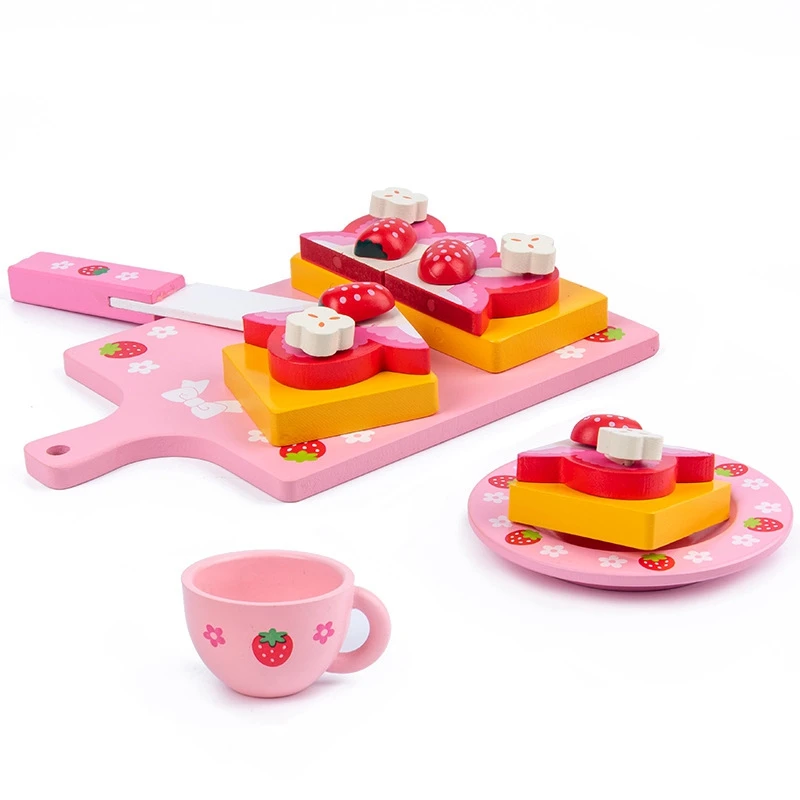 

Kids Strawberry Pie Cake Cutting Game Pretend Toy Simulation Food Afternoon Tea Role Play Pink Kitchen Toys for Girls