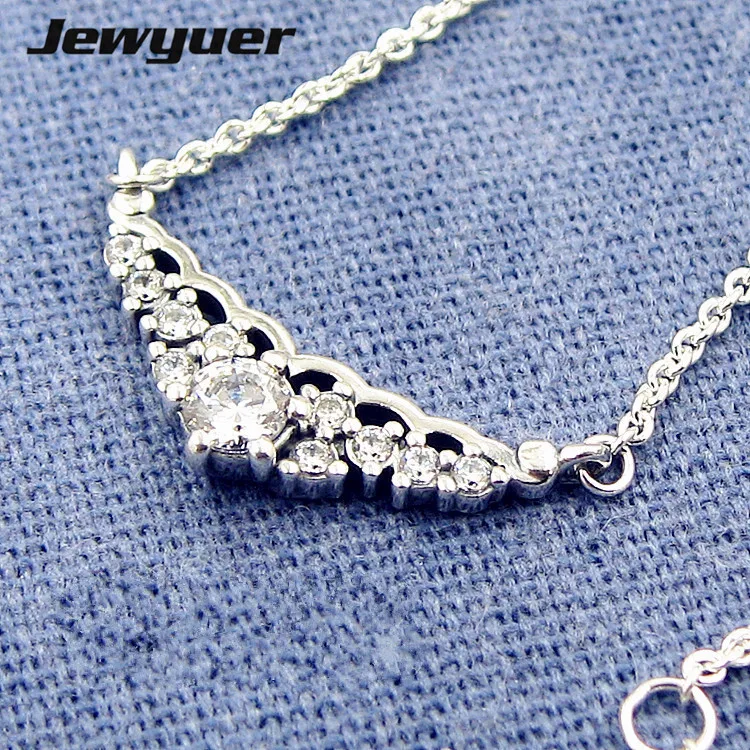 New autumn Fairytale Tiara Pendant Necklaces for Women 925 Sterling Silver link chain Necklace Fine Jewelry Jewyuer NC227 | Украшения и