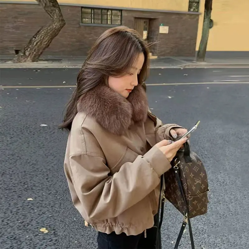 

Новинка Зима 2021, Женское пальто, женская теплая куртка, модная повседневная Толстая свободная однотонная Милая парка со съемным воротником