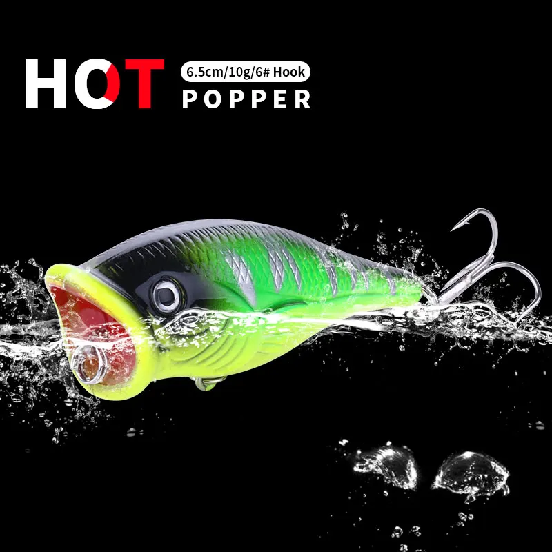 

1pcs HENGJIA Top Water Wobblers Popper Fishing Lure Fishing Tackle Crank Bait Fishing Bait 10G 6.5CM