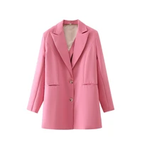 ladies back slit lace up irregular blazer for women fashion notched long sleeve pink blazers female clothing chic coat top