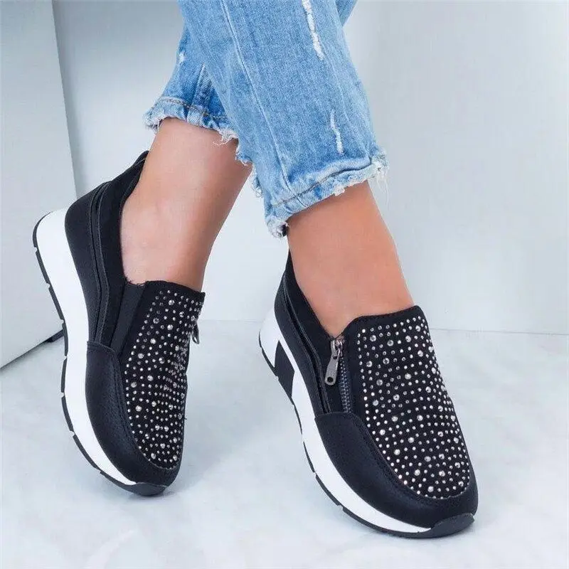 

Diamond Women Sneakers 2021 Casual Wedges Shoes Ladies Flat Shoe Zipper Slip on Comfortable Woman Vulcanized Shoes Plus Size 43