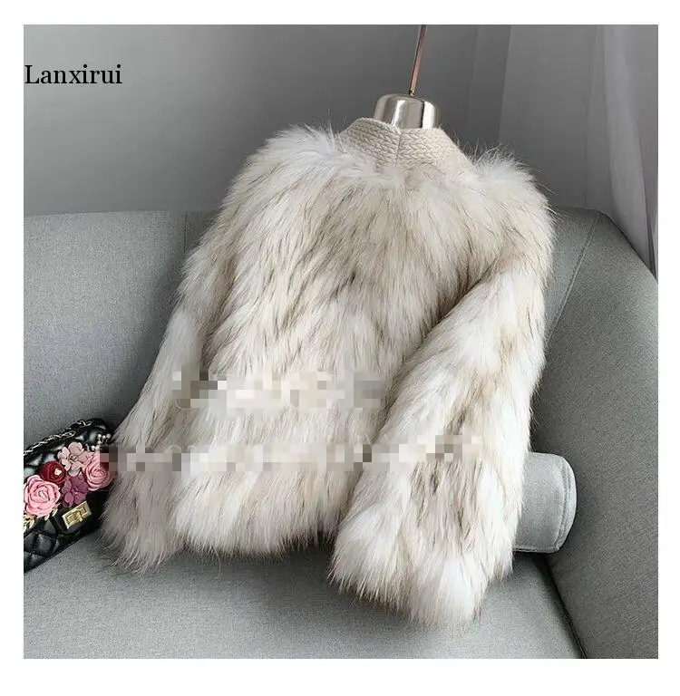 

Fashion New Women's Fox Fur Coat Oversized Loose Short Cardigan with Long Sleeve