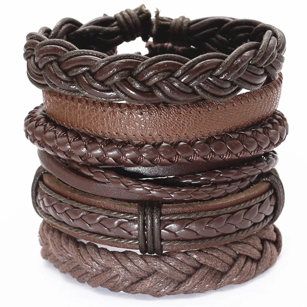 Мужской плетеный браслет ручной работы из натуральной кожи в стиле панк