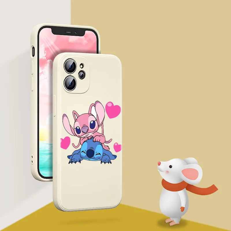 Liquid Silicone Soft Cover Love Lilo Stitch For Apple IPhone 13 12 Mini 11 Pro XS MAX XR X 8 7 6S SE Plus Phone Case