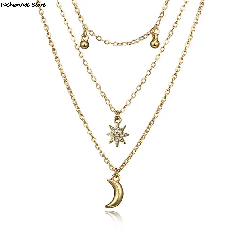 1 шт. 2018 Boho Star Moon многослойное подвесное ожерелье в богемном стиле с цветами