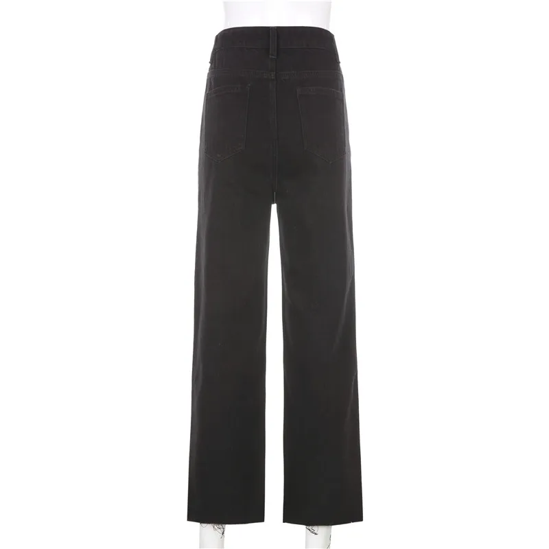 

HEYounGIRL Heart Print Black Casual Jeans Pants for Women Straight High Waist Denim Long Trousers Ladies Harajuku Autumn Winter