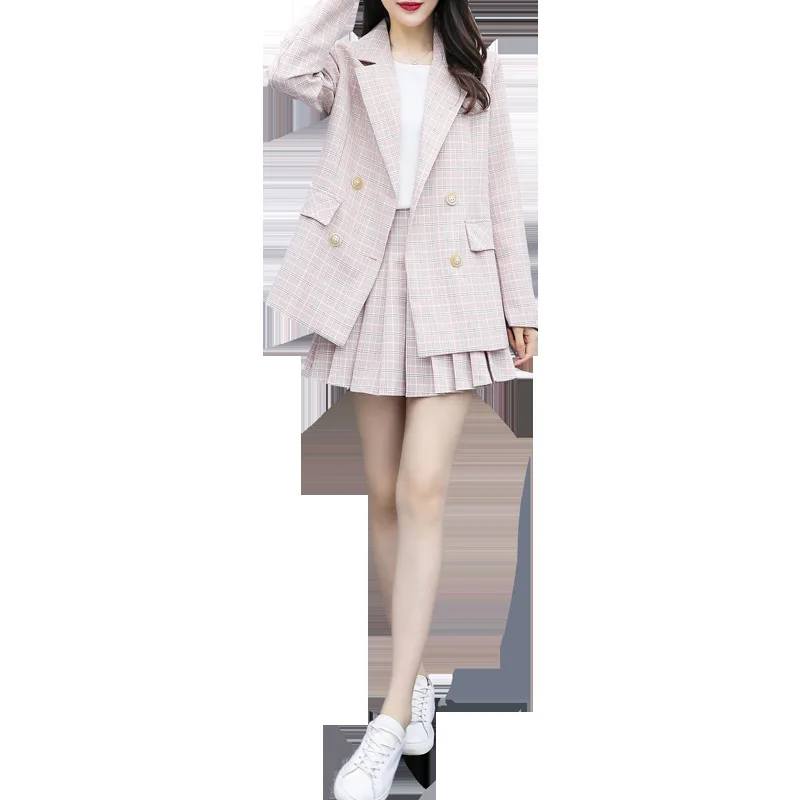 Женский костюм с юбкой осенне Весенняя плиссированная юбка в стиле