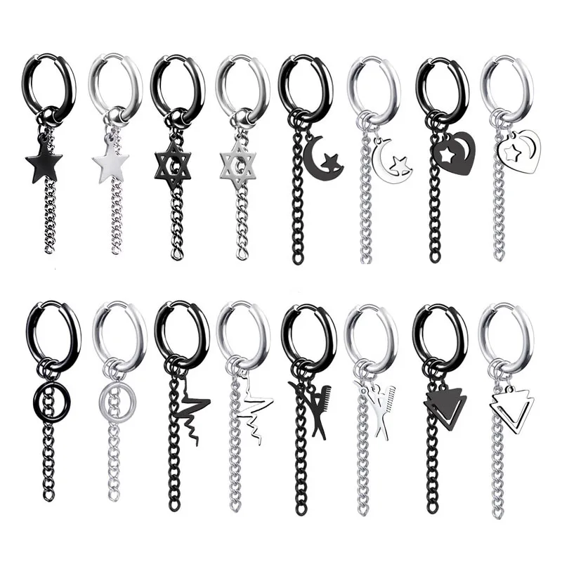 

HMES 1Pcs Punk Hip-Hop Men'S Earrings Love Pendant Earrings Women'S Non-Perforated Earrings Star Moon Pendant Ear Studs