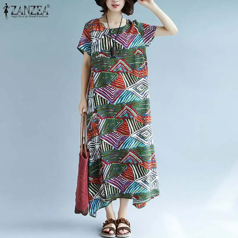 ZANZEA повседневное длинное платье с принтом женский Макси-сарафан винтажная