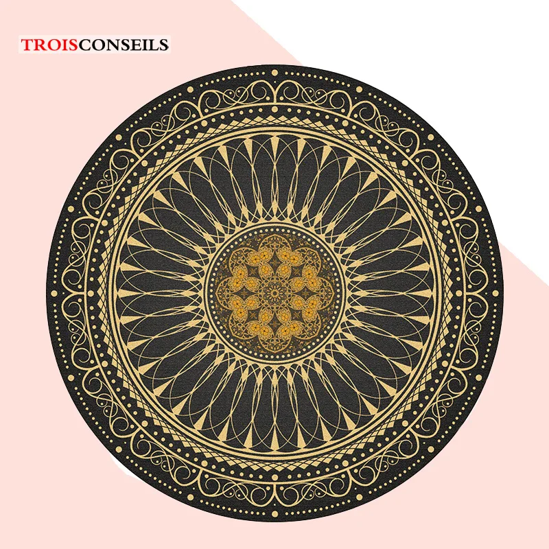 

Rugs and Carpets for Home Living Room Retro Black Gold Flowers Round Carpet Lotus Chair Floor Mat Anti-slip Rug Bedroom Decor