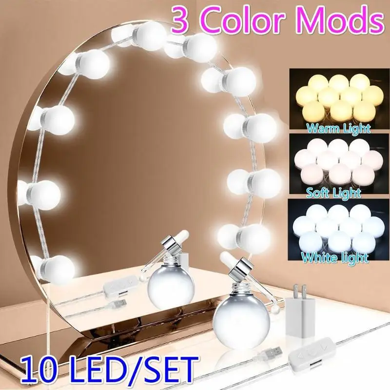 

LED Makeup Mirror Light Bulbs Hollywood Vanity Lights USB Dimmable Table Dressing Cosmetic Wall Lamp for Dressing Table