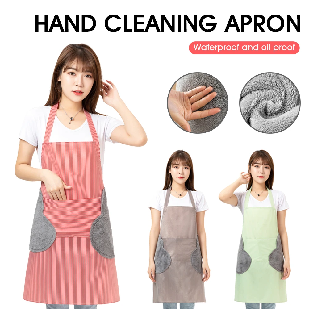 

Kitchen apron can be wiped waterproof and oil-proof simple style kitchen apron big pocket, towel oil-proof cooking kitchen apron