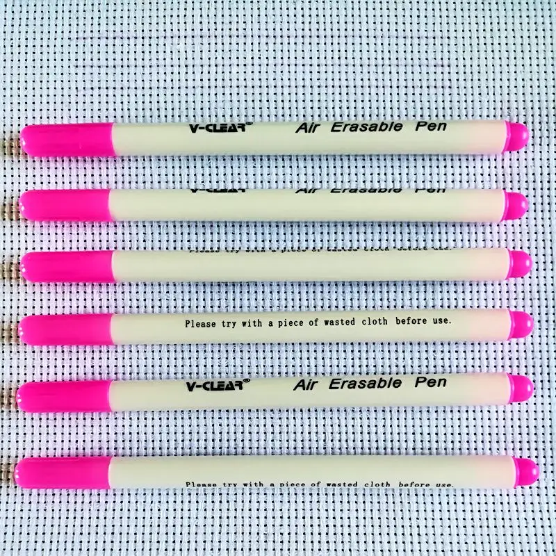 White Color Water Soluble Pen 6 Pcs Wasable Ink Pen For Cross Stitch Textile Erasable Marking Pen Fabric Marker DIY Needlework - Color: 6 pcs Pink Pen