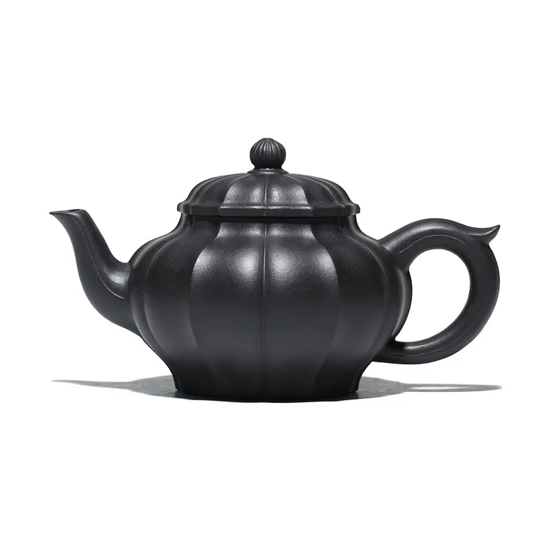 

Zisha teapot Xiaoying teapot large black mud tea set brocade teapot card cover rib pattern teapot sand in the rain
