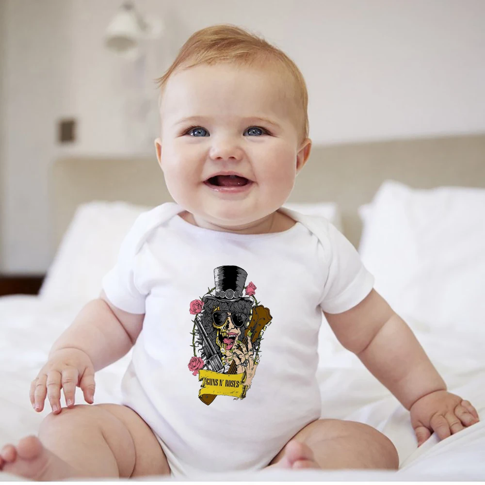 

Funny Newborn Boys Bodysuit Fashion Street Rock Baby Girl Boy New Born Clothes Guns N' Roses Skeleton Printed Toddler Jumpsuits