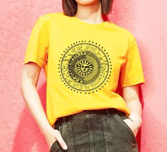 

VIP HJN We Live By The Sun.We Feel By The Moon Graphic Tee Sun And Moon Punk Dark Retro Style Cool Grunge Unisex T-Shirt