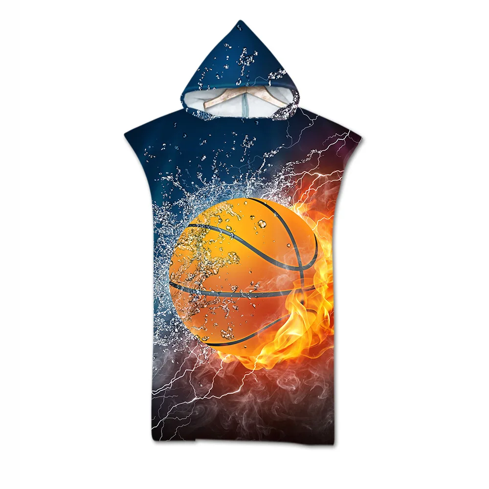 

Basketball Pattern Microfiber Beach Towel For Kids Adults Hooded Bath Towels Soft Swimming Cloak