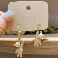 huami women earrings south korea sweet romance little bear type pearl drop earrings fashion charm luxury party jewelry