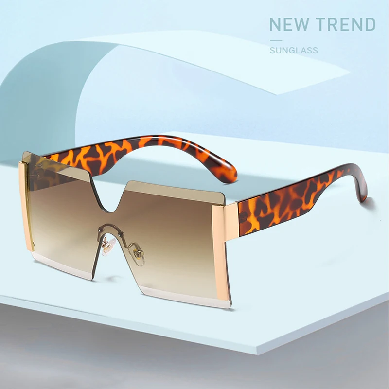 

Oversized Square Rimless Sunglasses Women Brand Designer Flat Siamese Sun Glasses Female Eyewear Travel Gafa de sol