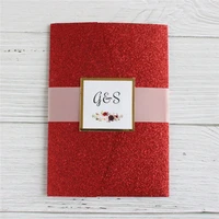 red invitation card holder tri fold glittery luxury ball dinner wedding invitation personalized making 50pcs