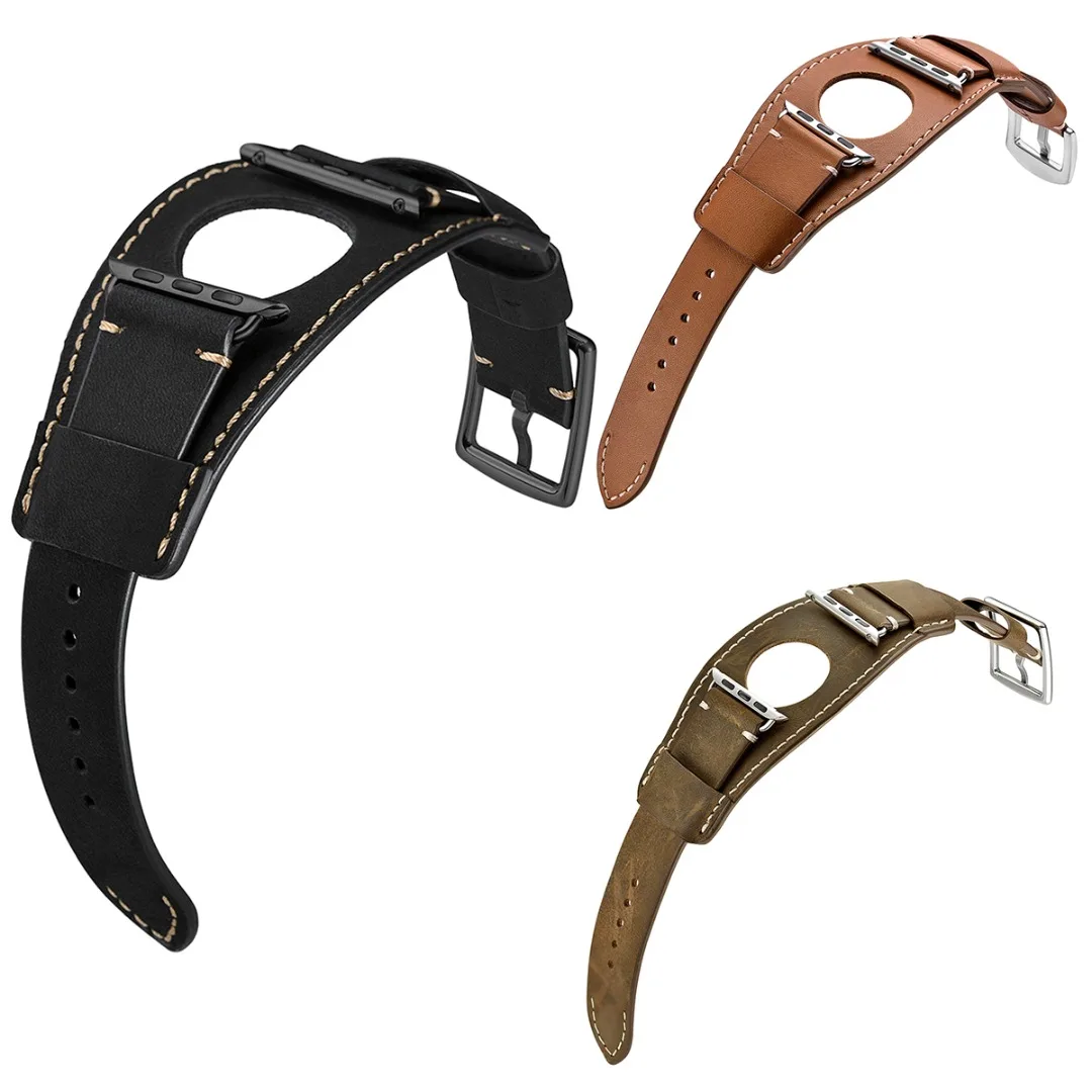 Men Genuine Leather Cuff Bracelet Strap Band For Apple Watch Series 5/4/3/2/1 Replacement Male Sports Leather Watchbands