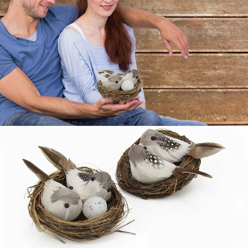 1 Сет Реалистичных Пернатых Птиц с Гнездом и Яйцом Искусственный Ремесленный Декор для Садовых Вечеринок Газонного Украшения Домашнего Автомобильного Украшения.