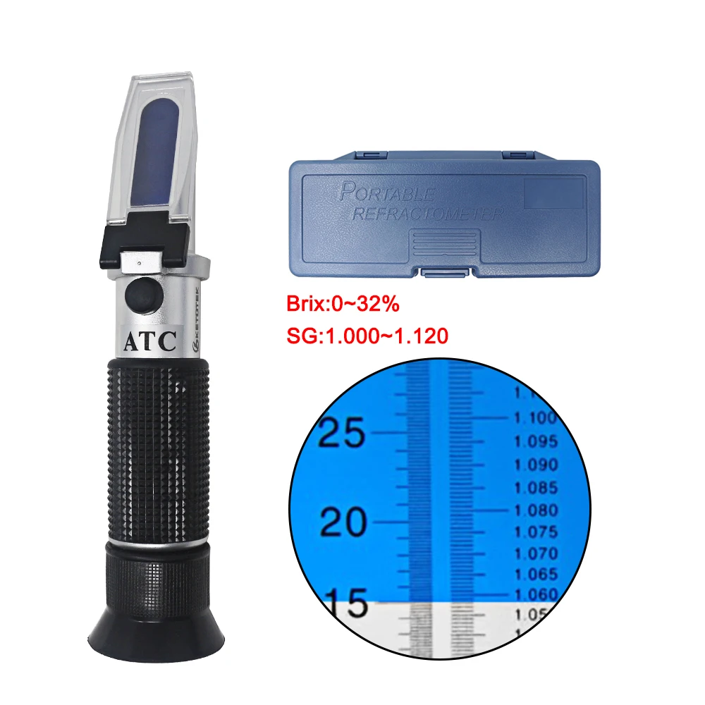 

0-32% Refractometer Brix Sugar Beer ATC Refratometro Concentration Tester Measurement Wort SG Liquor Alcohol Meter 1.000-1.120