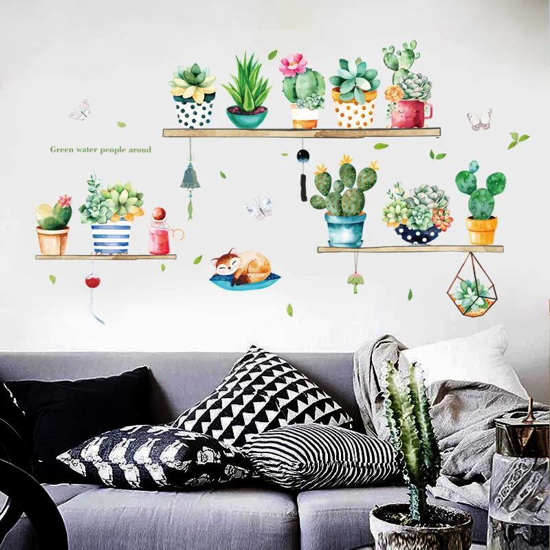 

Wall Sticker bedroom living roomPotted cactus TV sofa background decoration art decasl home removable Self-adhesive stickers