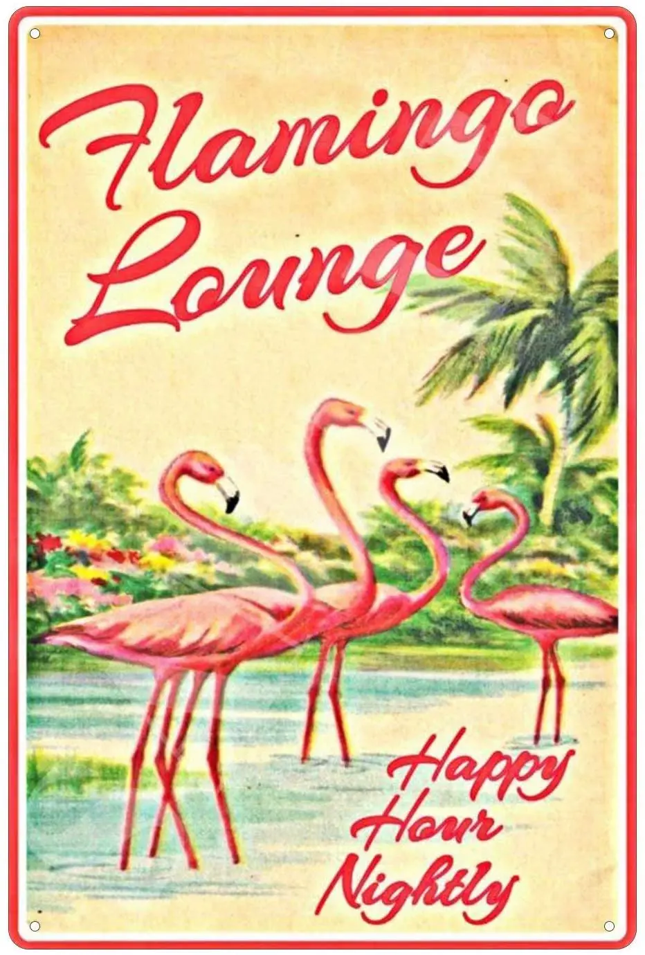 

Tin Sign Wall Decor Metal Signs Novelty Pink Flamingo Bar & Grill Retro Vintage Signsative Country Home Gift 12x12 Inches