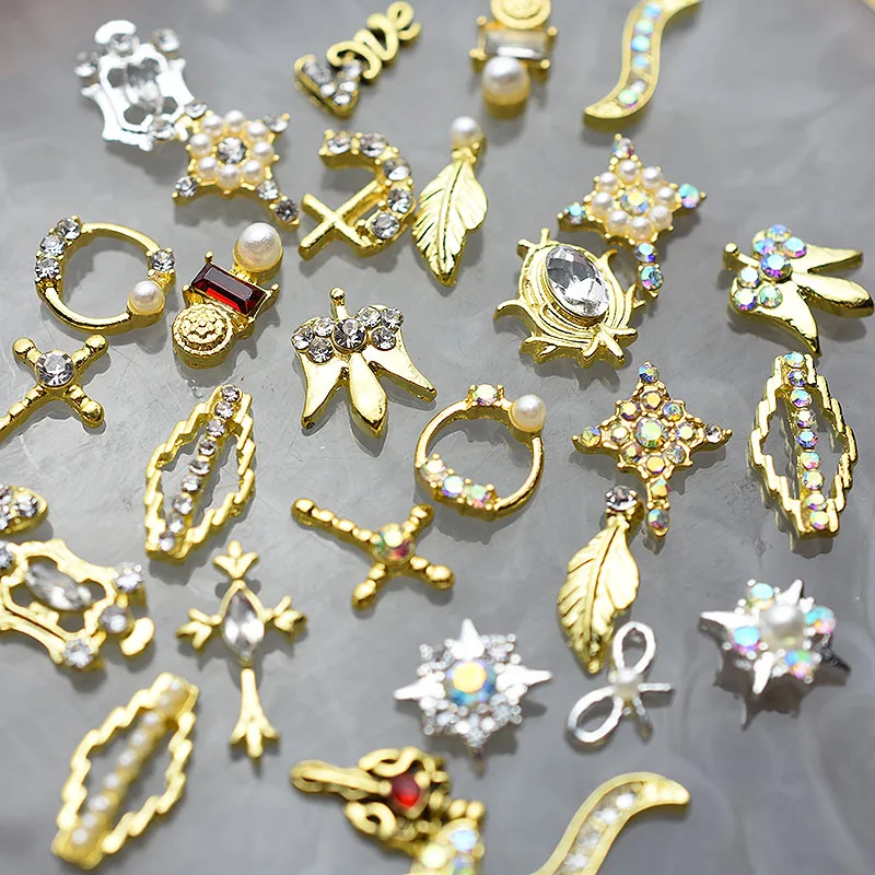 2020 10pcs Gold 3D Gems Charms Crystal Bright Nail Rhinestone Alloy Art Decorations Glitter DIY Nails Accessories Supplies | Красота и