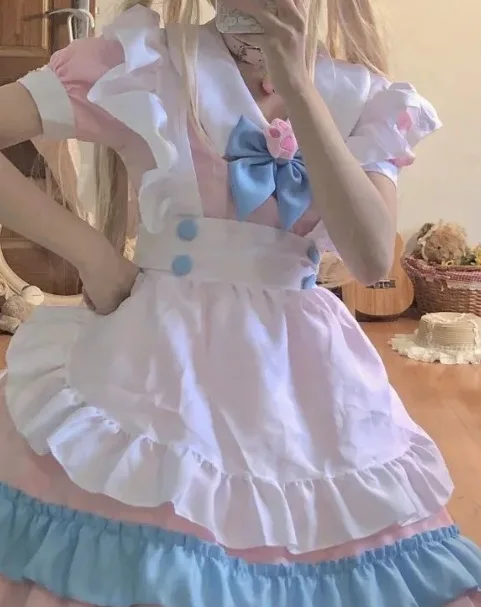 

Japanese Women's Fashion Maid Clothes Cosplay Princess Dress Lolita Pink Blue Lolita Halloween Costumes for Women