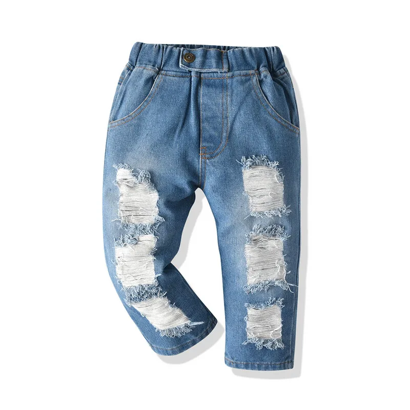 Джинсы детские рваные повседневные брюки из денима с дырками для мальчиков и