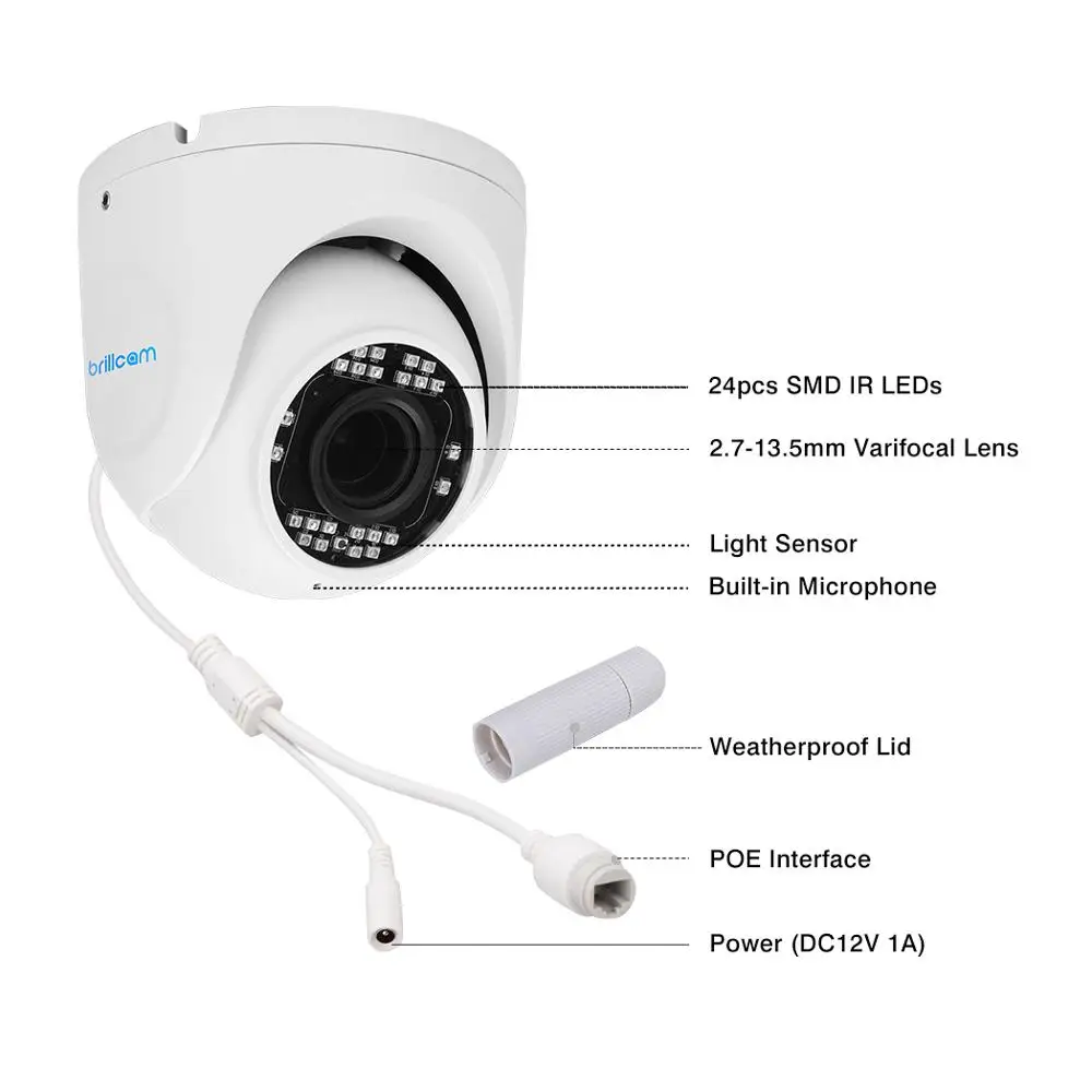 Brillcam 4MP UHD IR купольная ip камера с 5X 2 7 13 5 мм Len PoE IP67 всепогодный AI SD слот Встроенный
