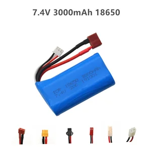 Lipo батарея 7,4 В для Wltoys 12428 12401 12402 12403 12404 12423 FY01 FY02, батареи для радиоуправляемых игрушек, детали аккумуляторов 7,4 В, 3000 мАч, 18650 Т-разъем