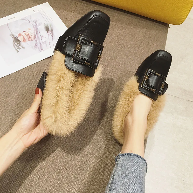 Женские меховые туфли лодочки из ПУ кожи с квадратным носком|Женские туфли| |