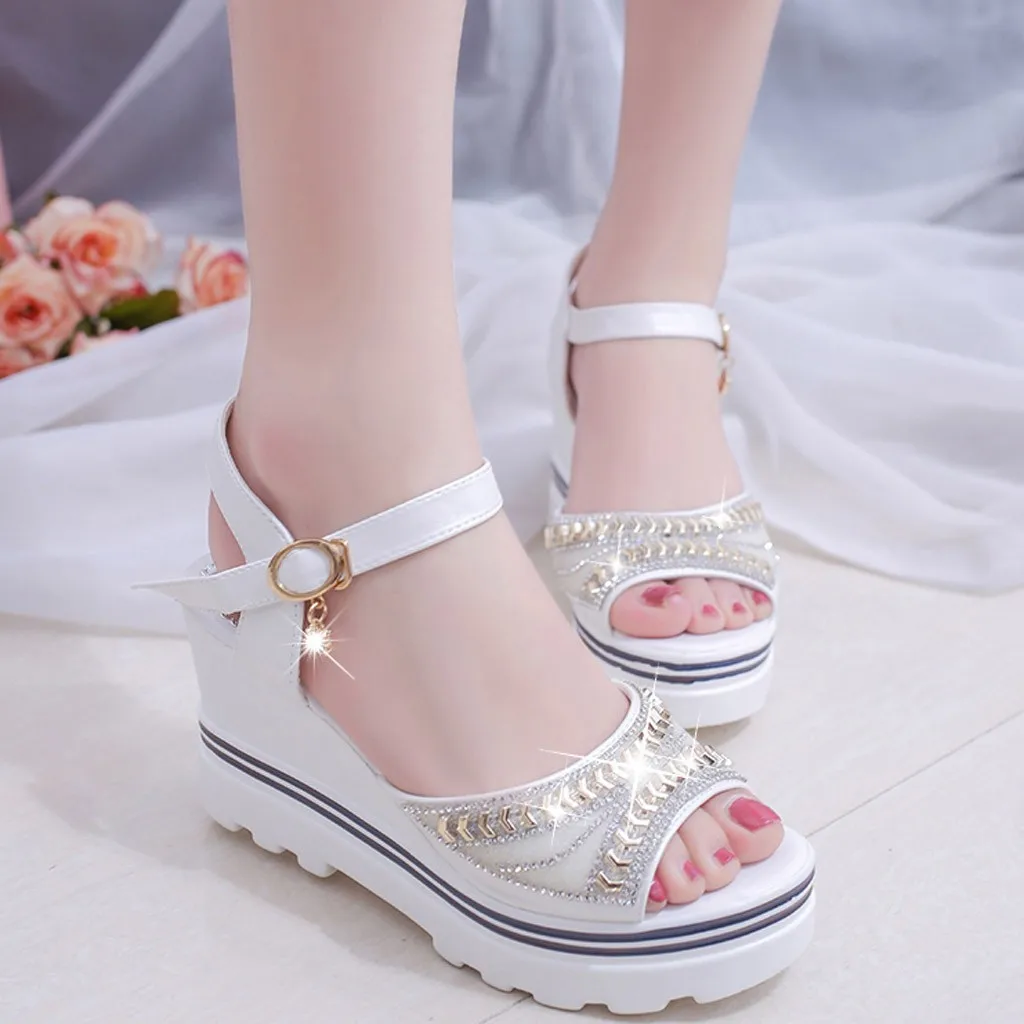 Модные женские летние туфли-лодочки сандалии на платформе римские танкетке с