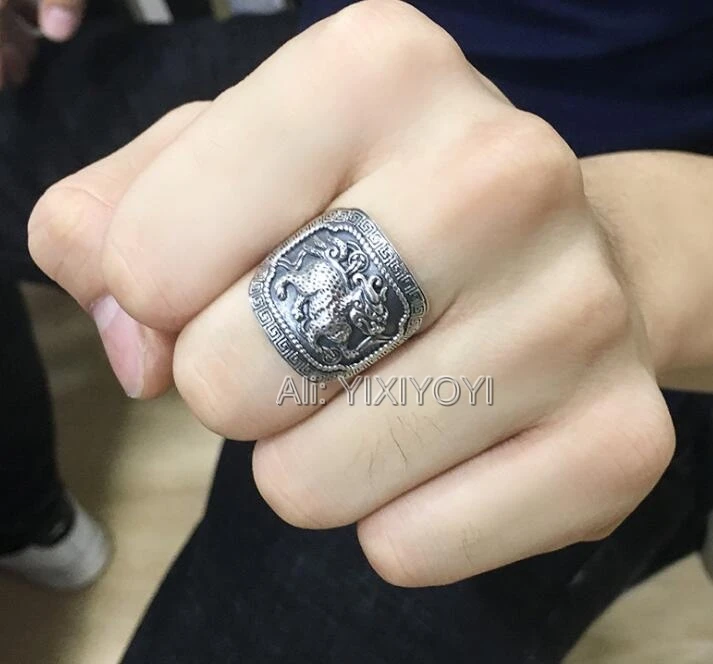 YIXIYOYI 925 пробы серебро Винтаж китайский Kylin дизайн Lucky Кольца Открытый Ретро
