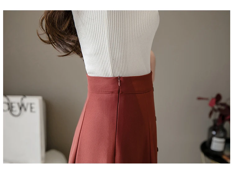 Beiyingni 2021 Midi חצאית נשים מוצק צבע כפתורים גבוה מותניים בציר Harajuku אלגנטי מקסי ארוך קו חצאיות אופנה בגדים