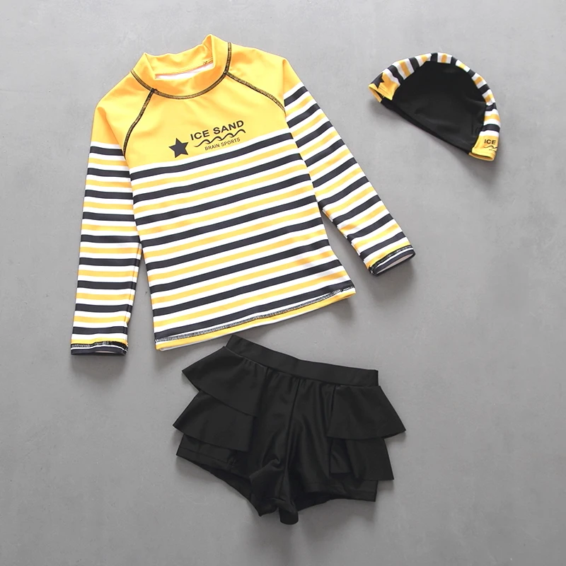 Детский купальник из 3 предметов с длинными рукавами и плавками для девочек