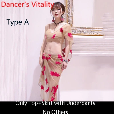 Type A as photo Летняя одежда для занятий танцами живота, топ с v-образным вырезом, юбка, набор трусов, одежда для восточных и индийских танцев, женская одежда для начинающих - Цвет: Type A as photo